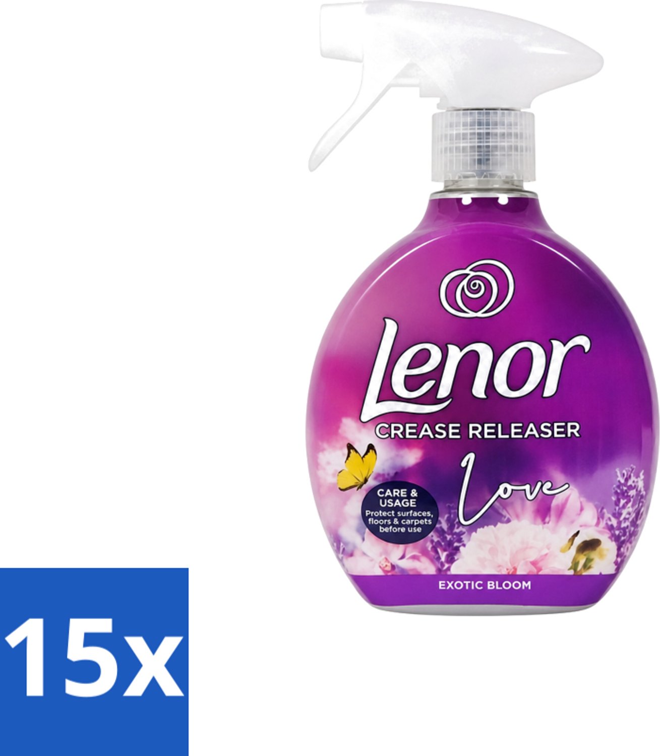 15 x Lenor – Crease Releaser Spray – Love Exotic Bloom – Kreukverwijderaar & Textielverfrisser – 500 ml - Voordeelverpakking - 15 stuks