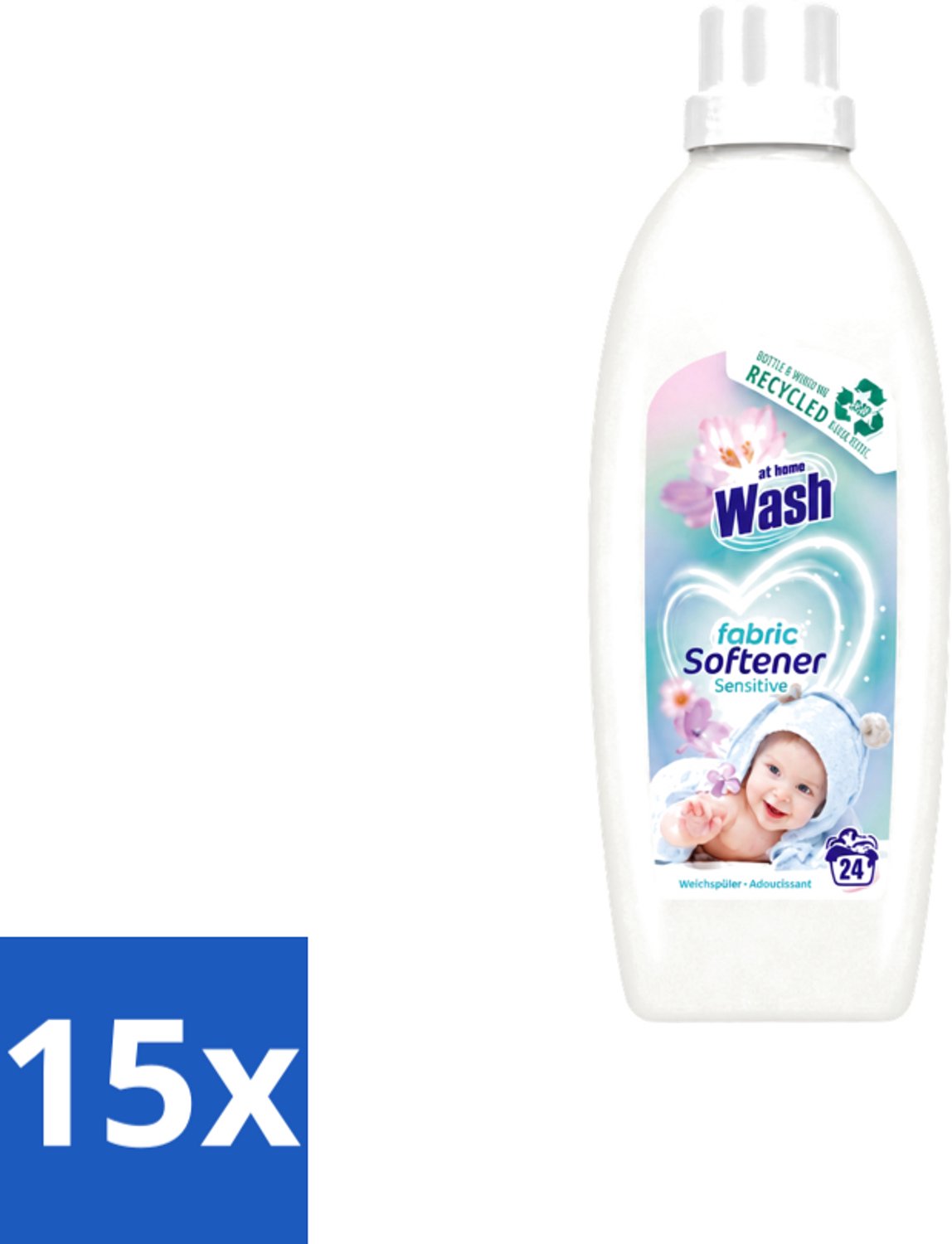 15 x At Home Wash – Wasverzachter Sensitive – Voor Babykleding – 750 ml - Voordeelverpakking - 15 stuks