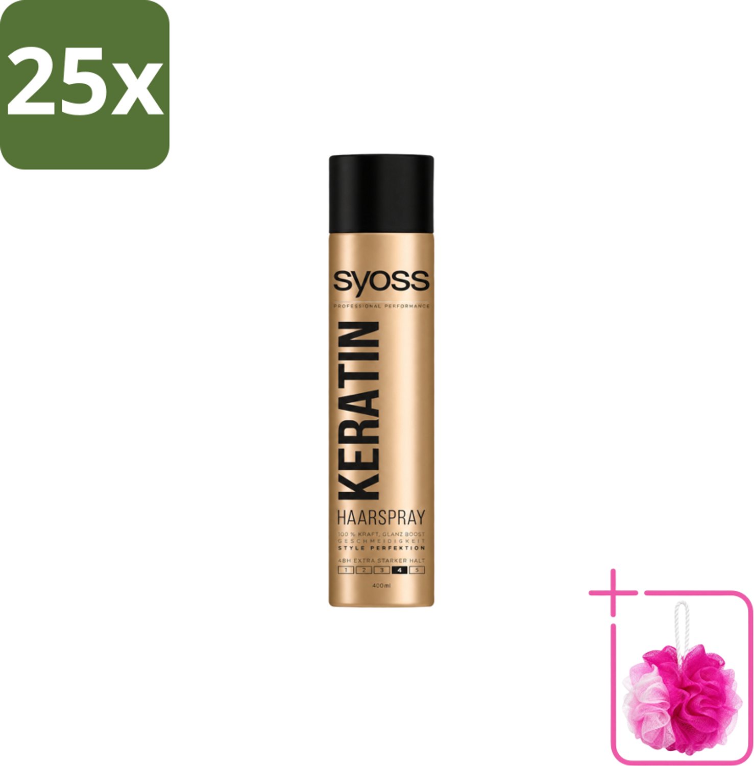 25 x Syoss – Haarspray – Keratin Hold 4 – 400 ml - Bulkverpakking - Haarspray - Douchemop - Keratine