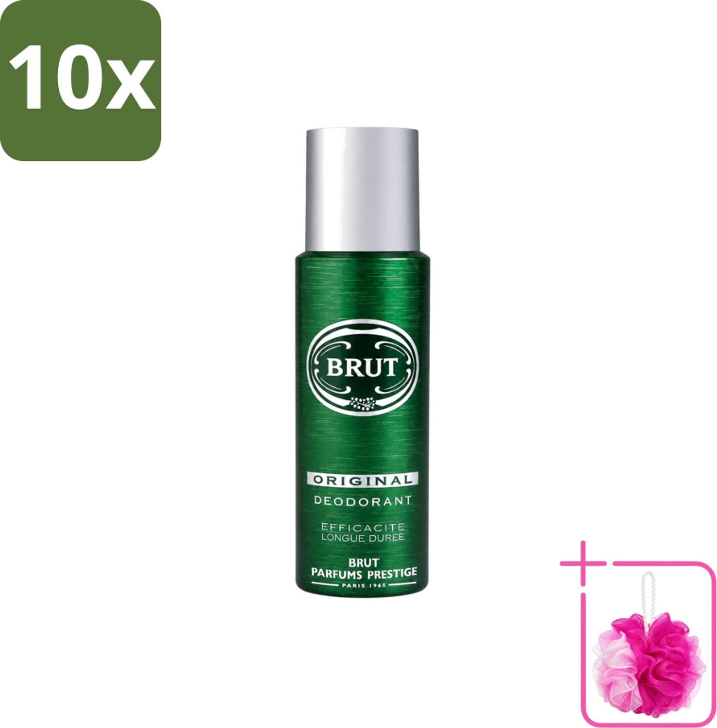 10 x Brut - Deodorant - Spray - Original - Langdurige frisheid - 200ml - Bulkverpakking - Deodorant spray - Douchemop - Lichaamsgeur