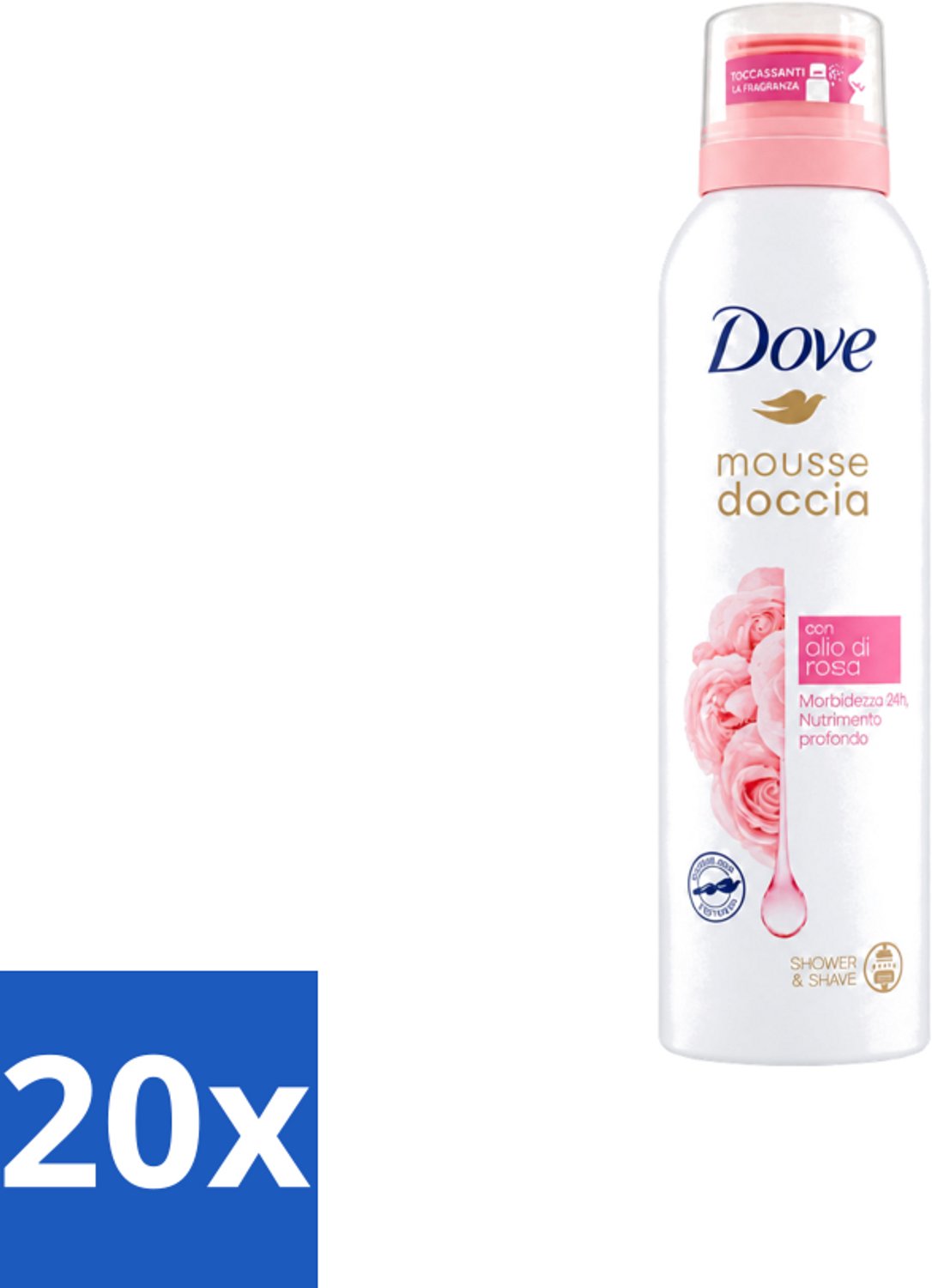 20 x Dove – Douchefoam – Rose Oil – 200 ml - Voordeelverpakking - 20 stuks
