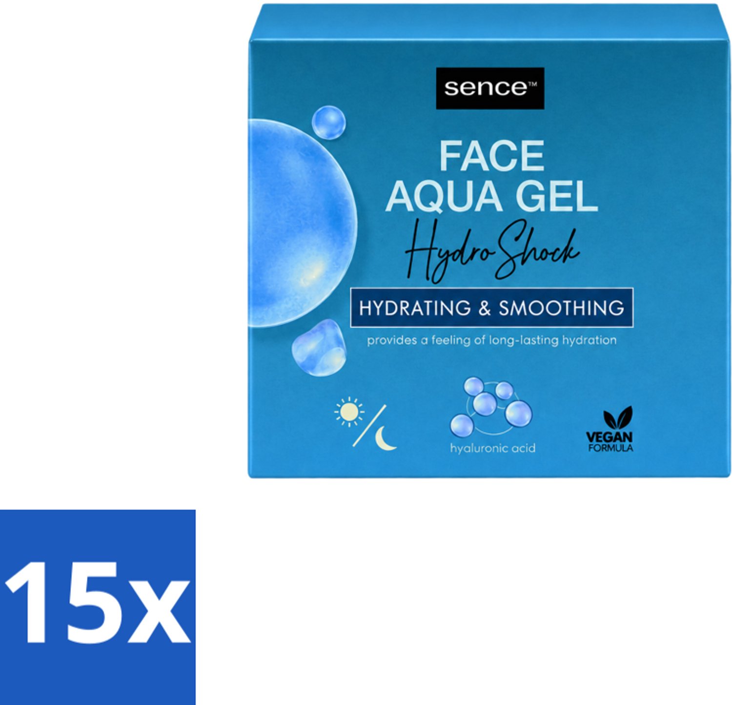 15 x Sence – Dagcrème – Aqua Gel Hydro Shock 2-in-1 – 50 ml - Voordeelverpakking - 15 stuks