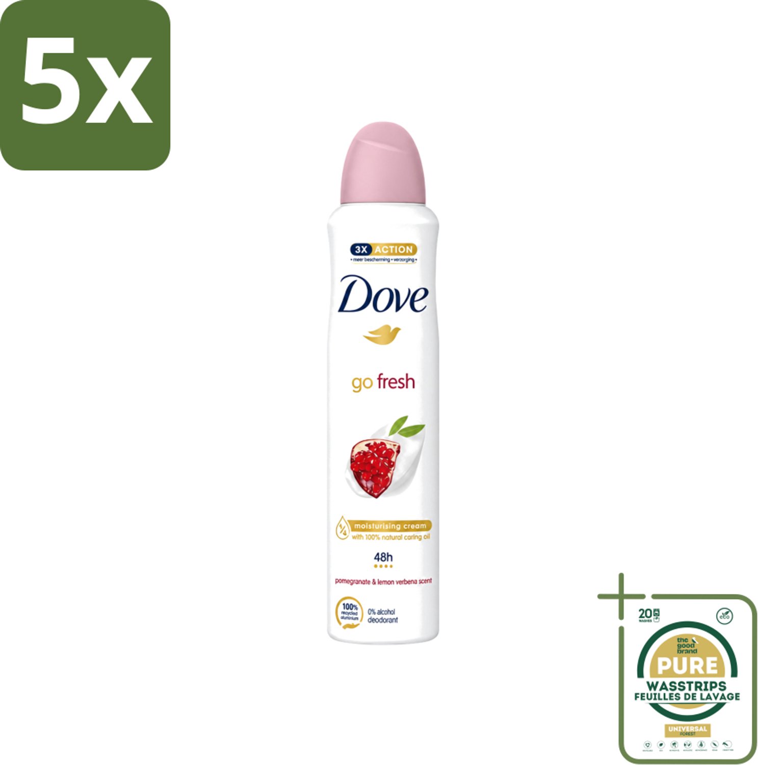 5 x Dove - Deodorant - Spray Go Fresh - Granaatappel - Fruitige geur - 250 ml - Wasstrips - Dove Deodorant Spray - Granaatappel - Citroenverbena - Fruitige Geur - Anti-Transpirant