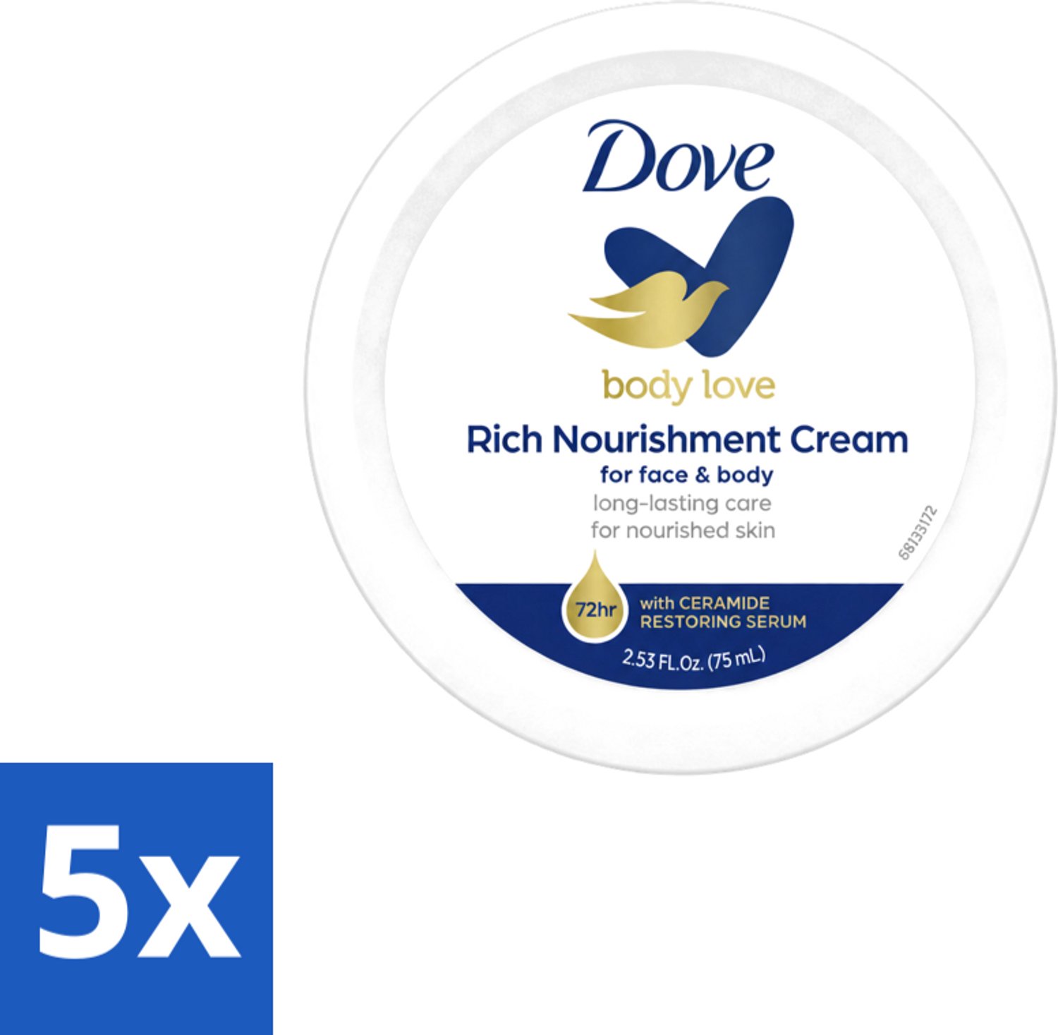 5 x Dove – Bodycrème – Rich Nourishment – 75 ml - Voordeelverpakking - 5 stuks