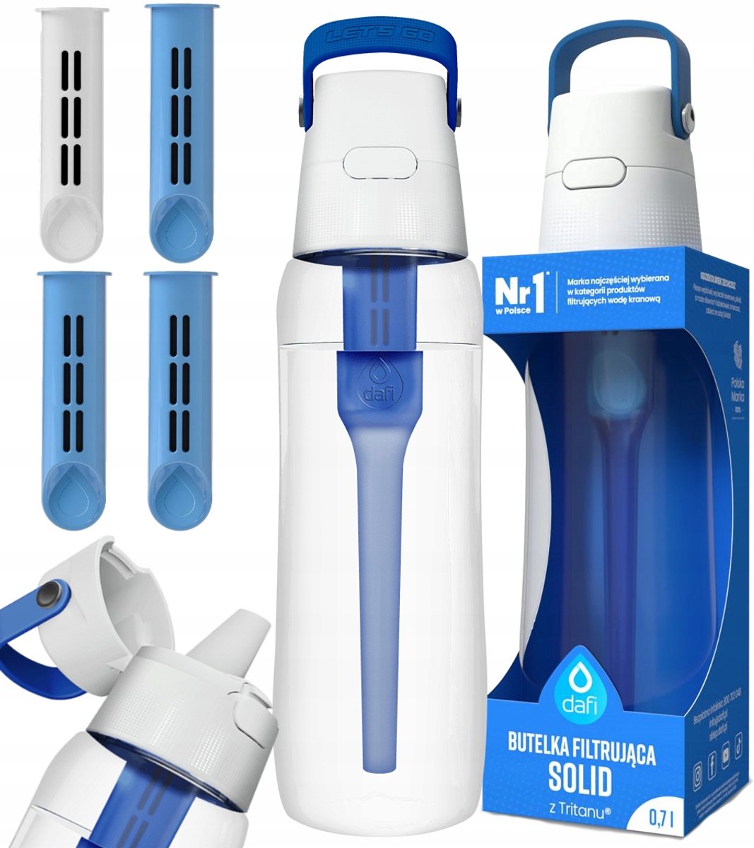 Dafi SOLID 0,7L Blauwe Waterfilterfles + 4 Filters