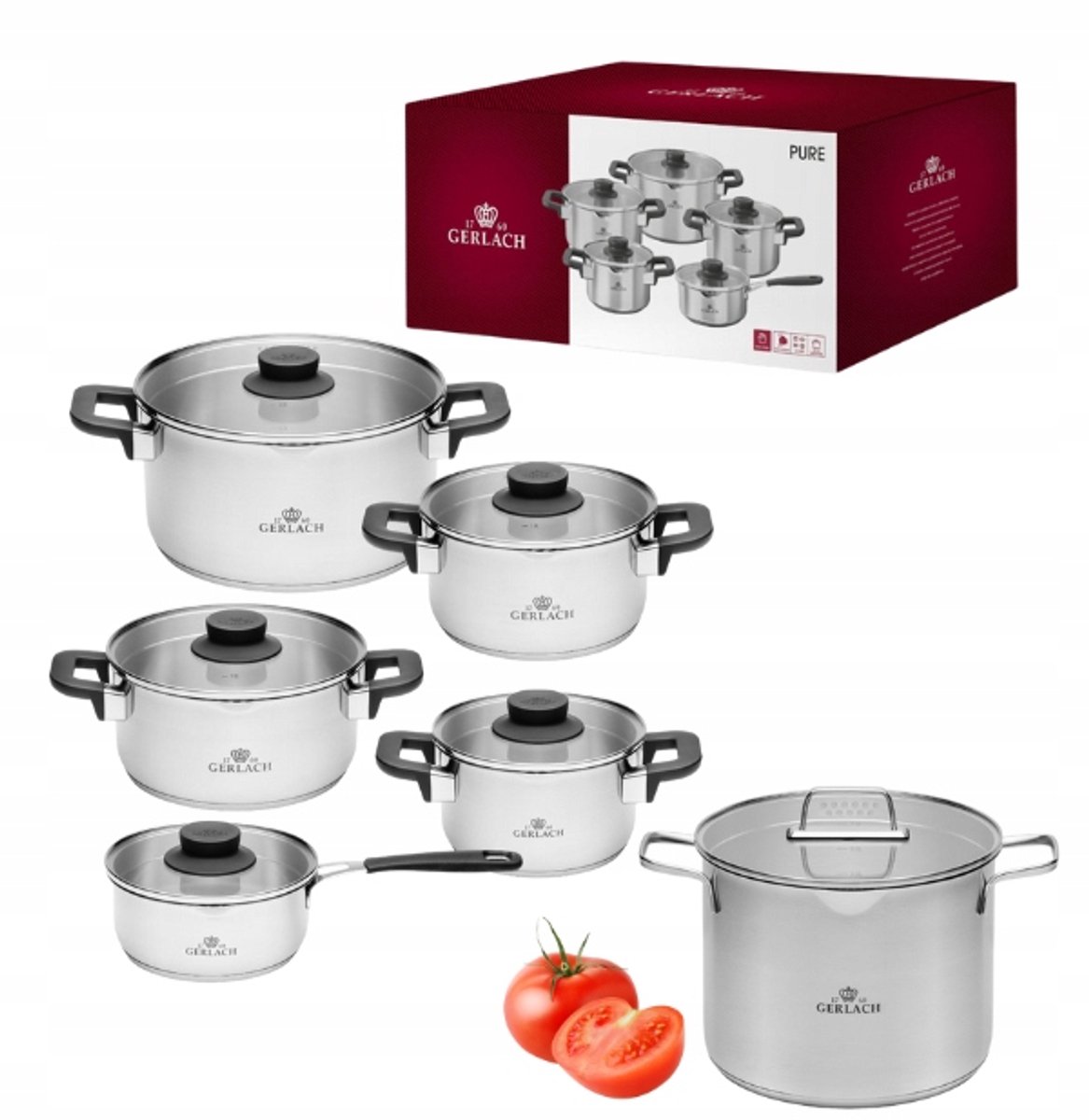 Gerlach Pure Pannenset 10-delig + 7L Pan | RVS | Inductie