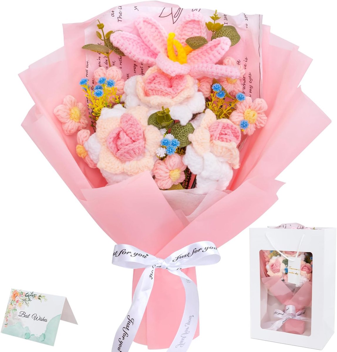 Gehaakt Bloemenboeket - Handgebreide Rozen - Roze Kunstbloemen Voor Huisdecoratie - Cadeau Voor Moederdag Verjaardagen