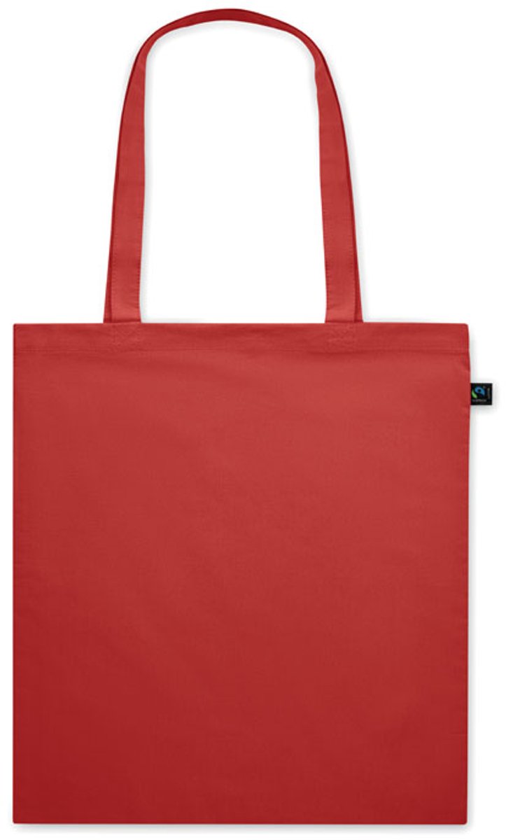 5 stuks Boodschappentas van gekleurd Fairtrade katoen met lange hengsels. 140gr/m². Rood