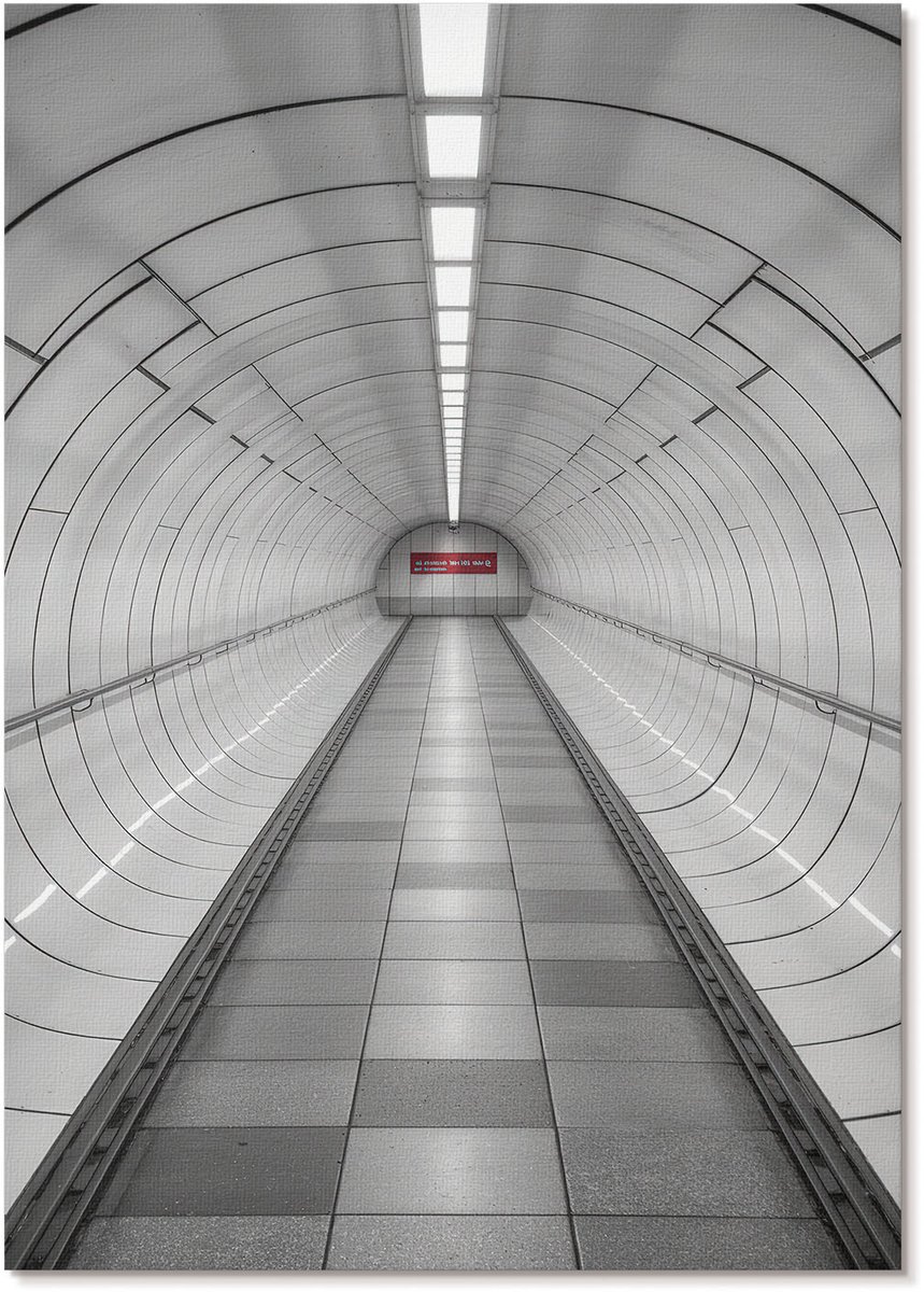 Tulup Polycanvas Wandposter - Futuristische Tunnel, Fotografie - A4 - Grijs Decoratie - Rechthoek - Muurkunst - Woonkamer, Slaapkamer, Kantoor - Industrieel