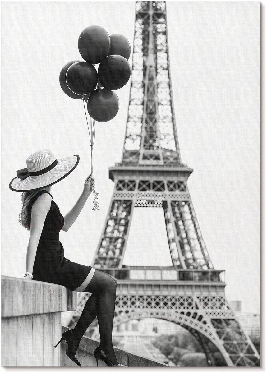 Tulup Polycanvas Wandposter - Parijse Chic, Fotografie - A4 - Zwart-wit Kunst - Rechthoek - Interieurdecoratie - Woonkamer, Slaapkamer, Kantoor - Glamour