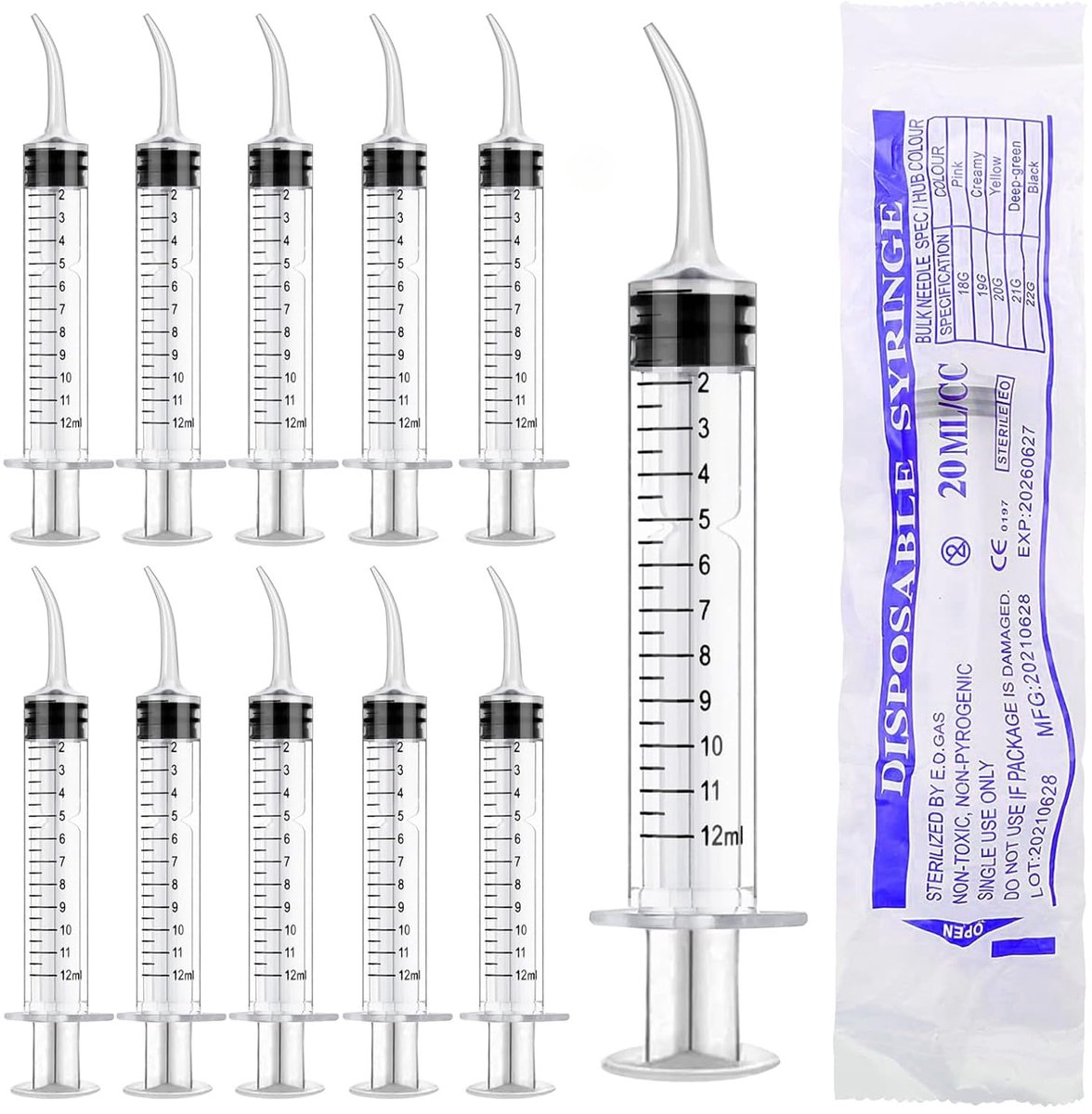 KZQ 10 stuks Spuit - 12 ml tandheelkundige spuit – verpakking van 10 – individueel verpakte spoelspuit – geschikt voor gebitsreiniging, nazorg bij verstandskiezen en het voeren van huisdieren