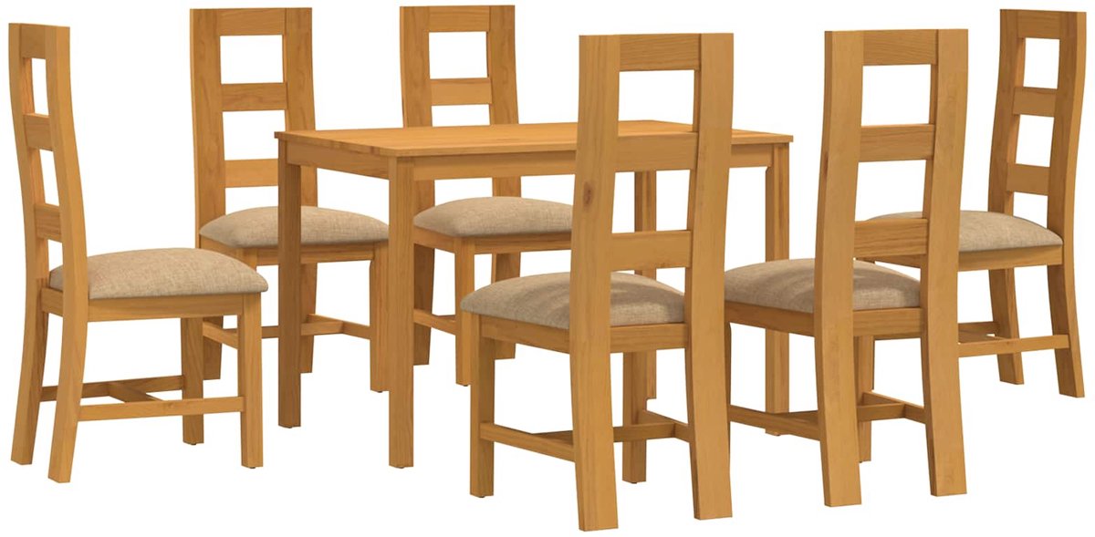vidaXL - Eetkamerset - 7 - st - Beige - Massief - Eikenhout