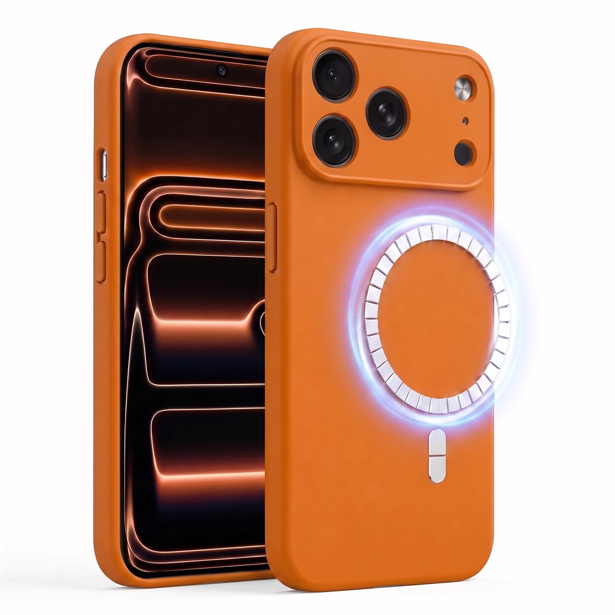 Hoesje geschikt voor Apple iPhone 17 Pro Max - Hoesje geschikt voor Magsafe - Draadloos opladen - Gehard Glas - Oranje