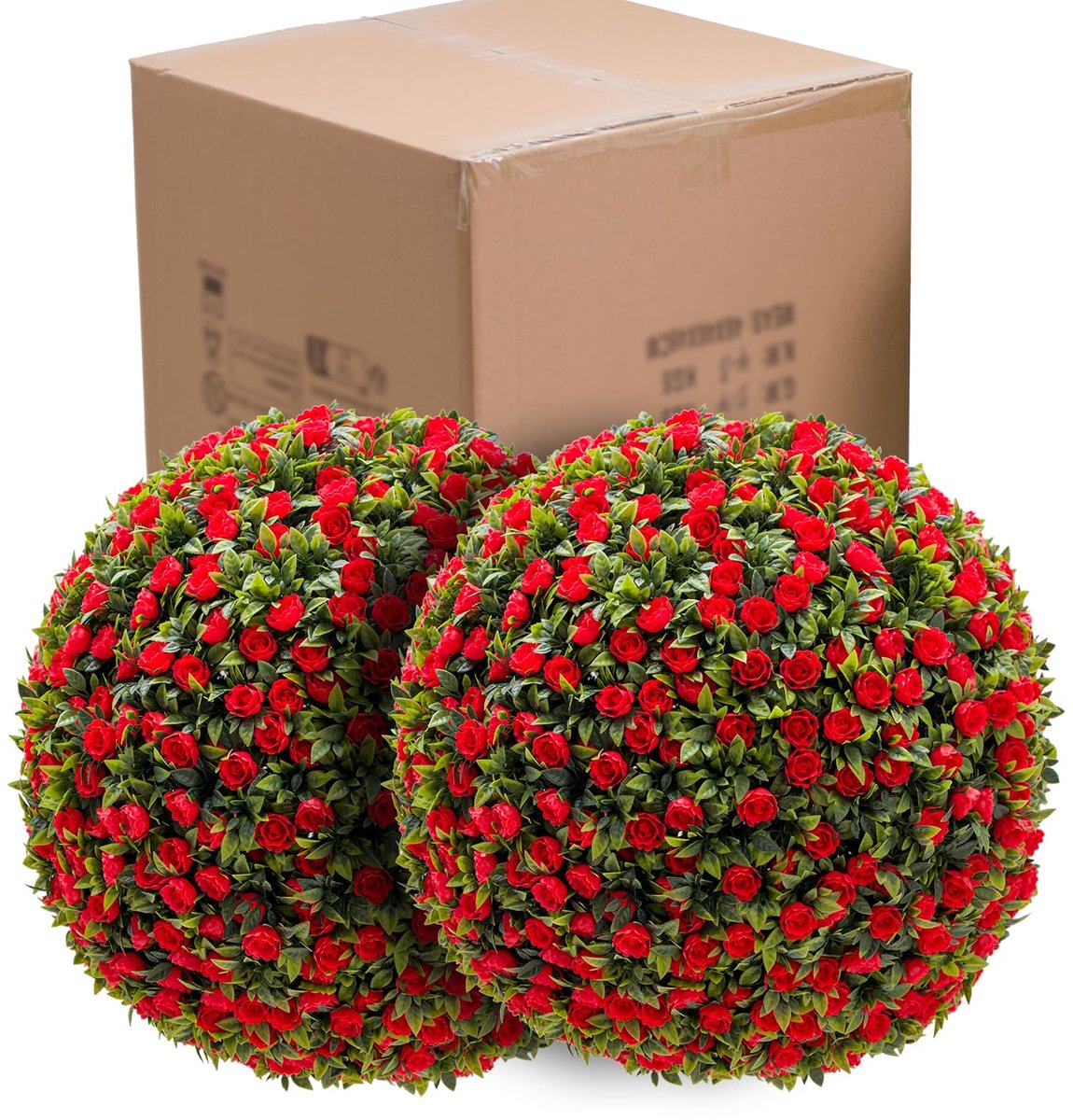 Triumpunpre Set van 2 Kunst Rozenbollen – Hangende Topiary Bloem Bal 45 cm – Onderhoudsvrij – Rood – voor Binnen & Buiten