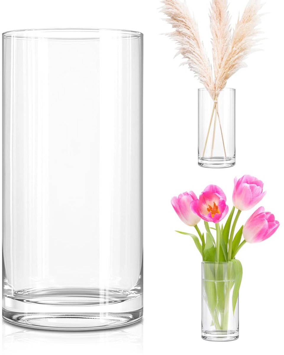 Dailygoods- Glazen Vaas Cilinder 25 cm Hoog - Transparant - Bloemenvaas - Decoratie - Tafeldecoratie - Veilig verpakt