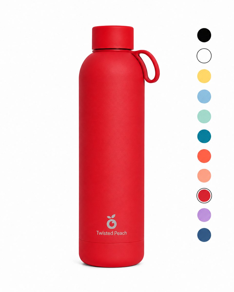 Waterfles RVS | 750ml | Rood | Drinkfles | Dubbelwandig | 24 uur gekoeld | 12 uur verwarmd | Twisted Peach®