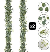 Goodli Kunstplant Eucalyptus Slinger met Witte Bloemen - 2x 180 cm Kunstbloemen en Hangplant voor Binnen & Buiten - Perfecte kamer Decoratie voor Bruiloft, Feest, Tafel of Muren - Realistische Groene Bladeren - Bladeren Hangplant Slinger