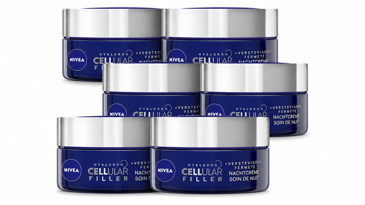 6 x NIVEA - Nachtcrème - CELLular Expert Filler Anti-Veroudering - Voor alle huidtypes - Met Hyaluronzuur & Foliumzuur - Anti-Rimpel & Hydraterend - 50 ml - Voordeelverpakking - 6 stuks