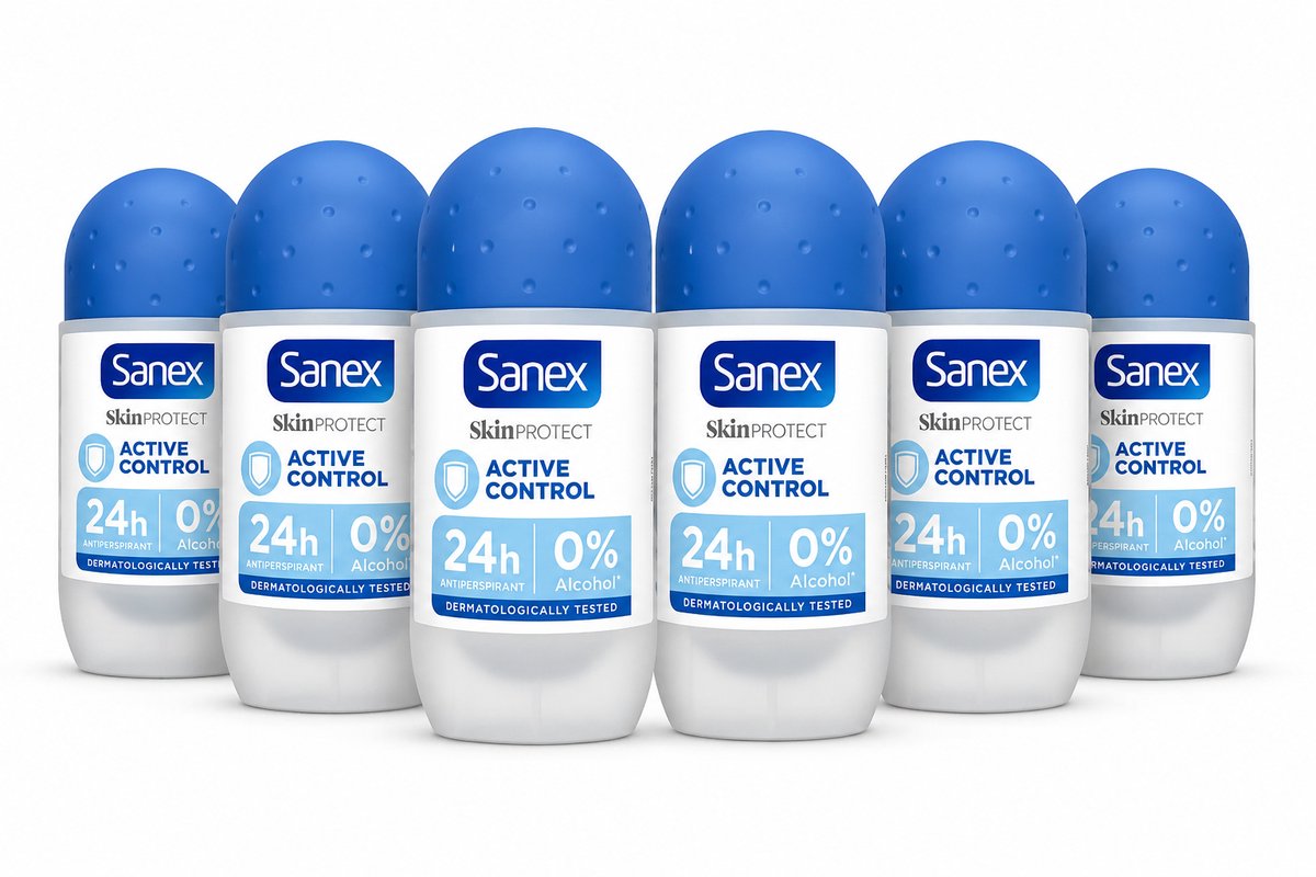 Sanex - Skin Protect - Active Control - Anti-Transpirant - Deodorant Roll-On – 24H Bescherming – 0% Alcohol - 6 Stuks