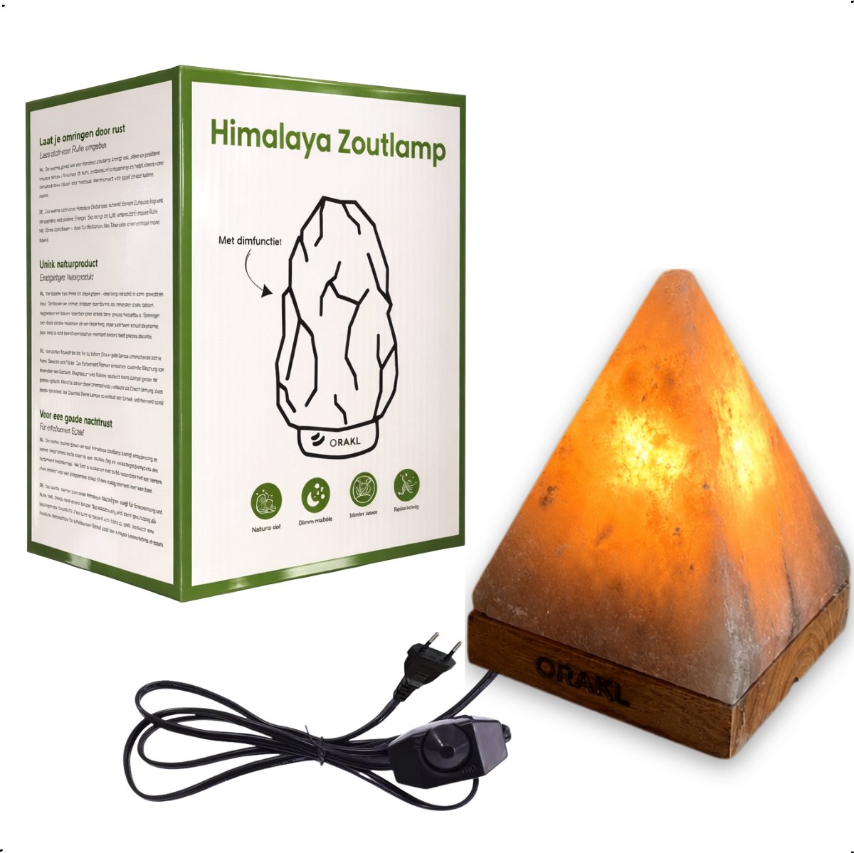 Orakl Dimbare Himalaya Zoutlamp Giza - 2-4 KG en ca. 18 cm - Nachtlamp - Tafellamp - Cadeauverpakking Grijs