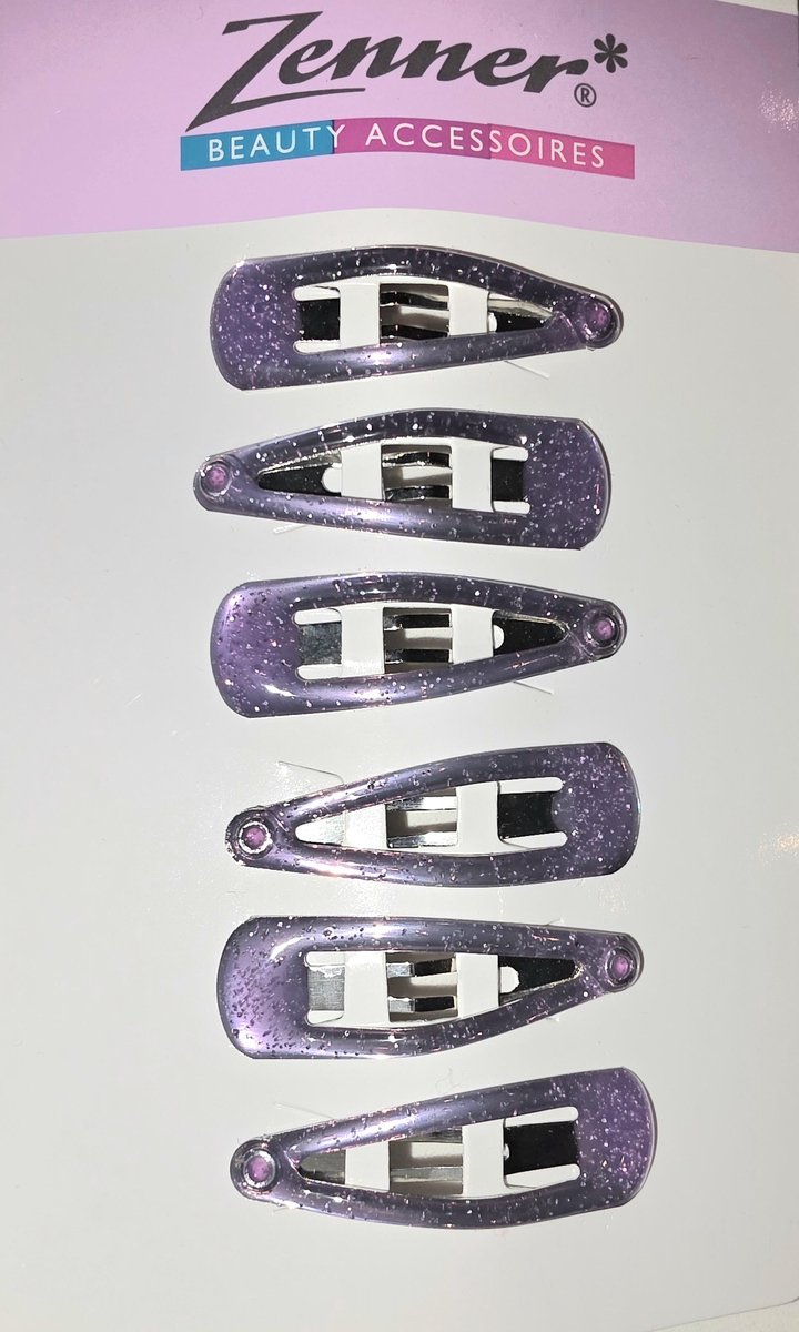 Zenner 6 mini klikklak haarspeldjes - clic clacs - lila glitter - 3cm clicclac haarspelden - kids