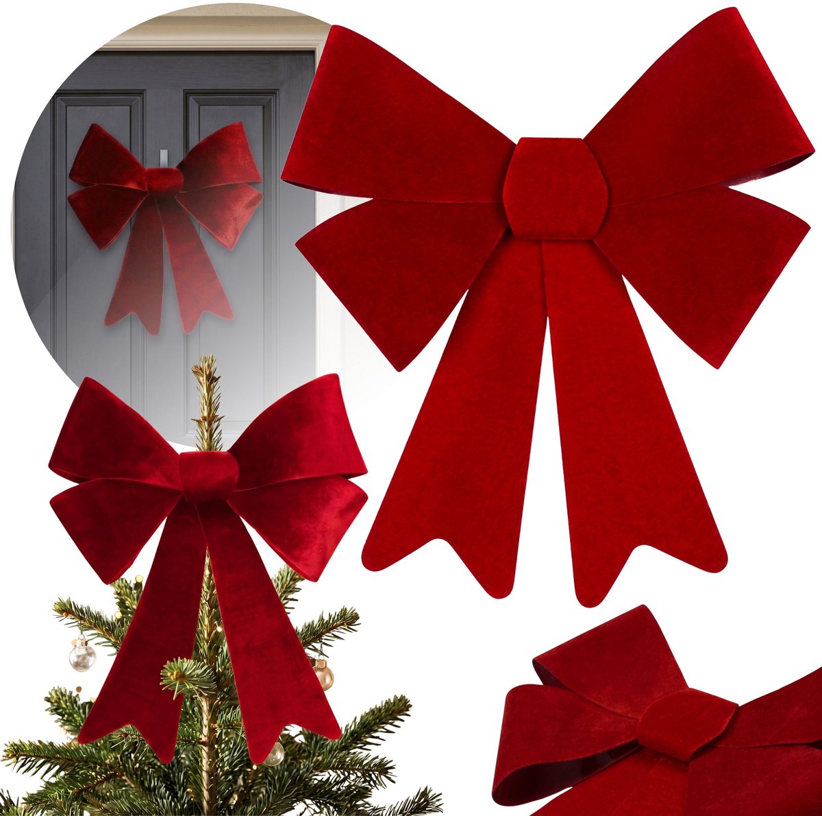 Rood, suède, KERSTSTRIK, kerstversiering, DECORATIE voor de deur GROTE 51x36 cm