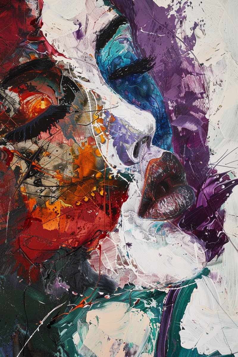 Abstracte Kus Poster - Zoen - Kus - Kleurrijke - Kleuren - Abstracte - posters - formaat 70x100cm - Wanddecoratie - L2253RTB