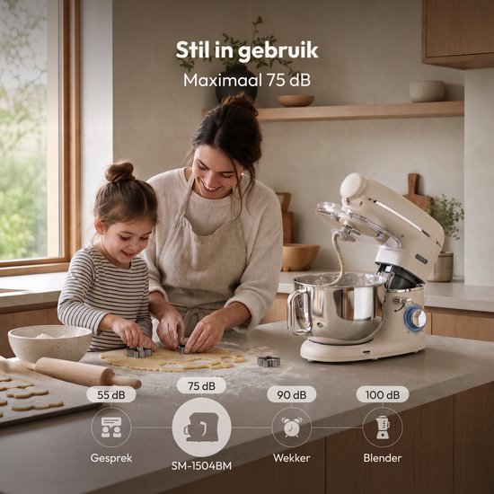 Fentic Keukenmachine – 2000W – Keukenrobot – Foodprocessor - 6,2L Mengkom – Incl. Vleesmolen, Blender en extra Accessoires – Beige — afbeelding 4