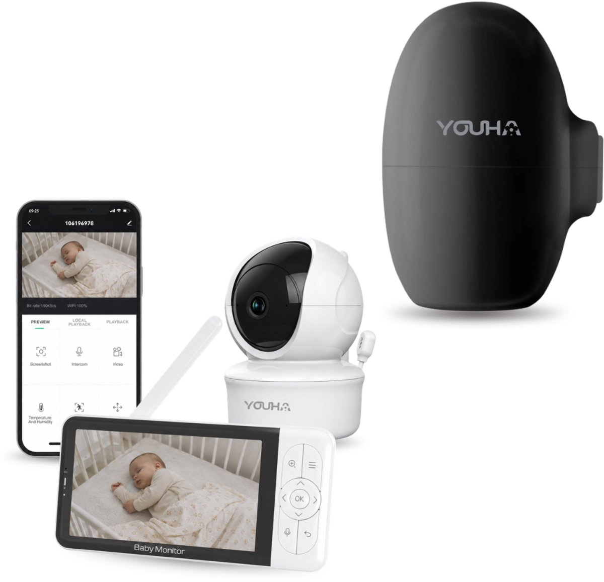 Slaapcomfort Pakket – Babyfoon met Camera & Baby Rocker - Zwart