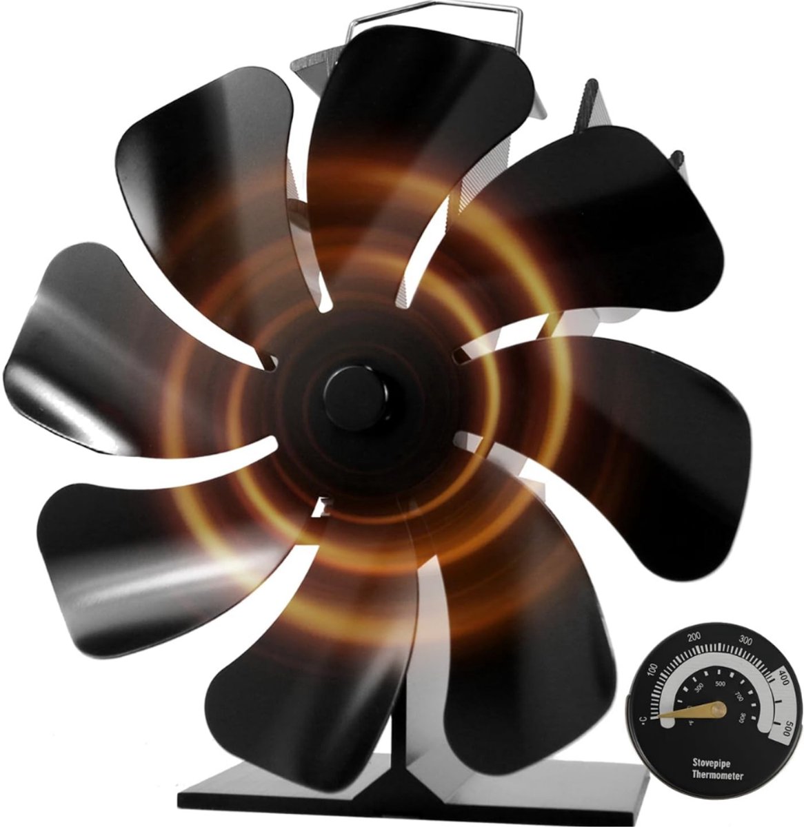 DYVNS® Kachelventilator voor Houtkachel - Haardventilator - Warmte Ventilator Kachel - Met Temperatuurmeter - 8 Bladen