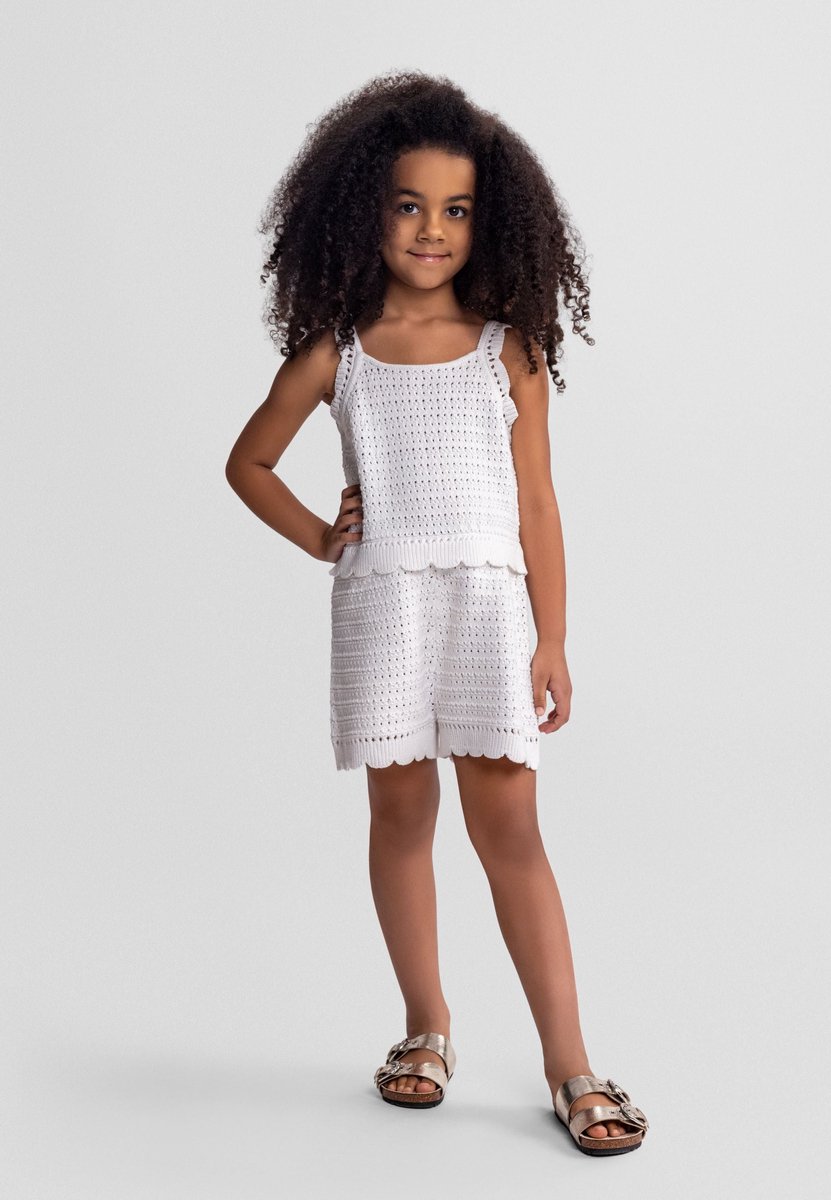 Minoti jumpsuit meisjes pointelle gebreid wit - mouwloos