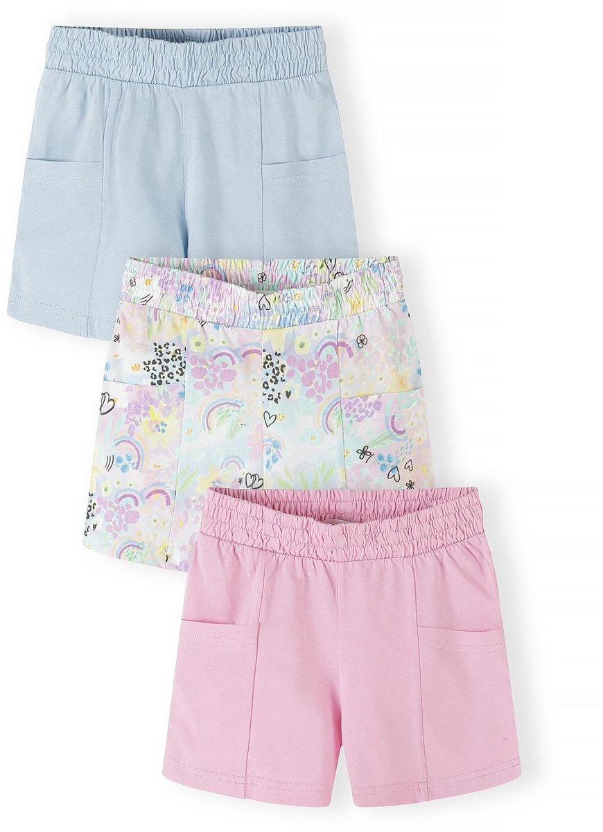 Minoti korte broek meisjes 3-pack jersey - 100% katoen - blauw