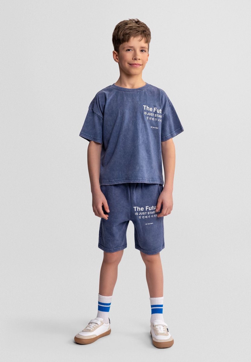Minoti kleding set jongens t-shirt en short - 100% katoen - blauw