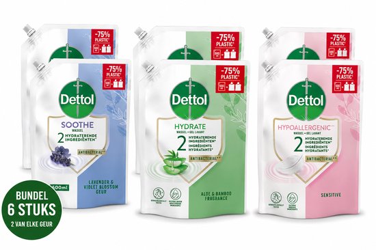 Dettol - Handzeep - Antibacterieel - 2x 500ml Navulling Hydrating Aloe Vera - 2 x 500ML Navulling Refill Sensitive - 2x 500ML Navulling Relaxing Lavender - Voordeelpakket
