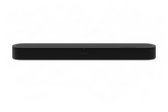 Zwarte Sonos soundbar met afgeronde hoeken en het Sonos logo in het midden.