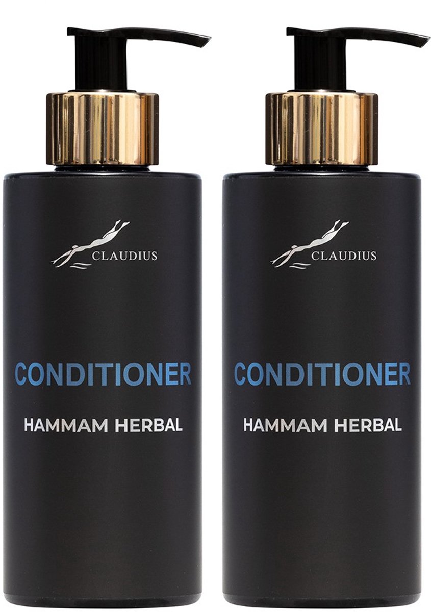 Hairconditioner Hammam Herbal 300 ml - met gouden pomp - zwarte fles - set van 2 stuks - Voordeelverpakking