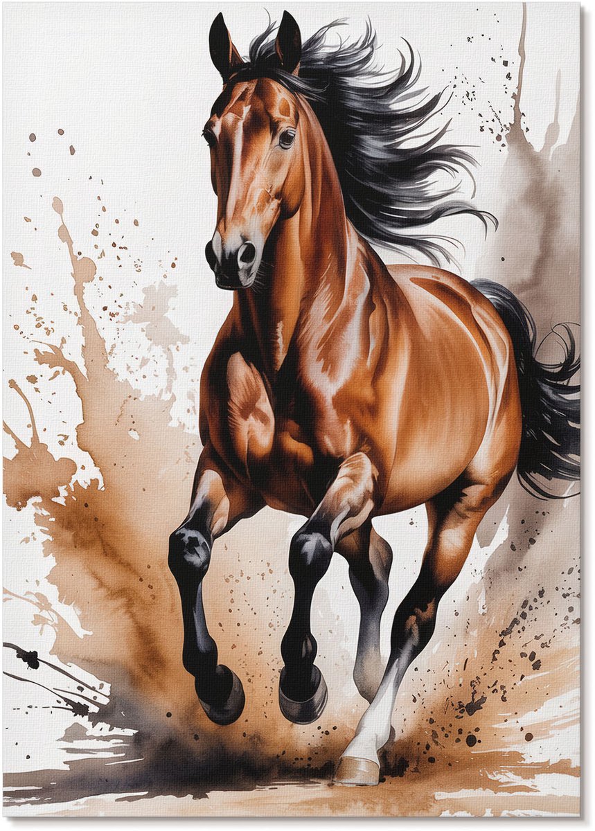 Tulup Polycanvas Poster - Een Galopperend Paard, Illustratie - A4 - Bruin Wanddecoratie - Rechthoek - Kunstposter - Woonkamer, Slaapkamer, Kantoor - Expressief
