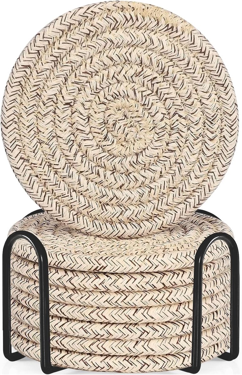 8 stuks - Onderzetters Met Houder - Onderzetters Voor Glazen - Onderzettersset - Ronde Onderleggers Design - Coasters - Anti Slip - Hittebestendig - Voor dranken, bar, kopjes, tafelonderzetters - D11 cm