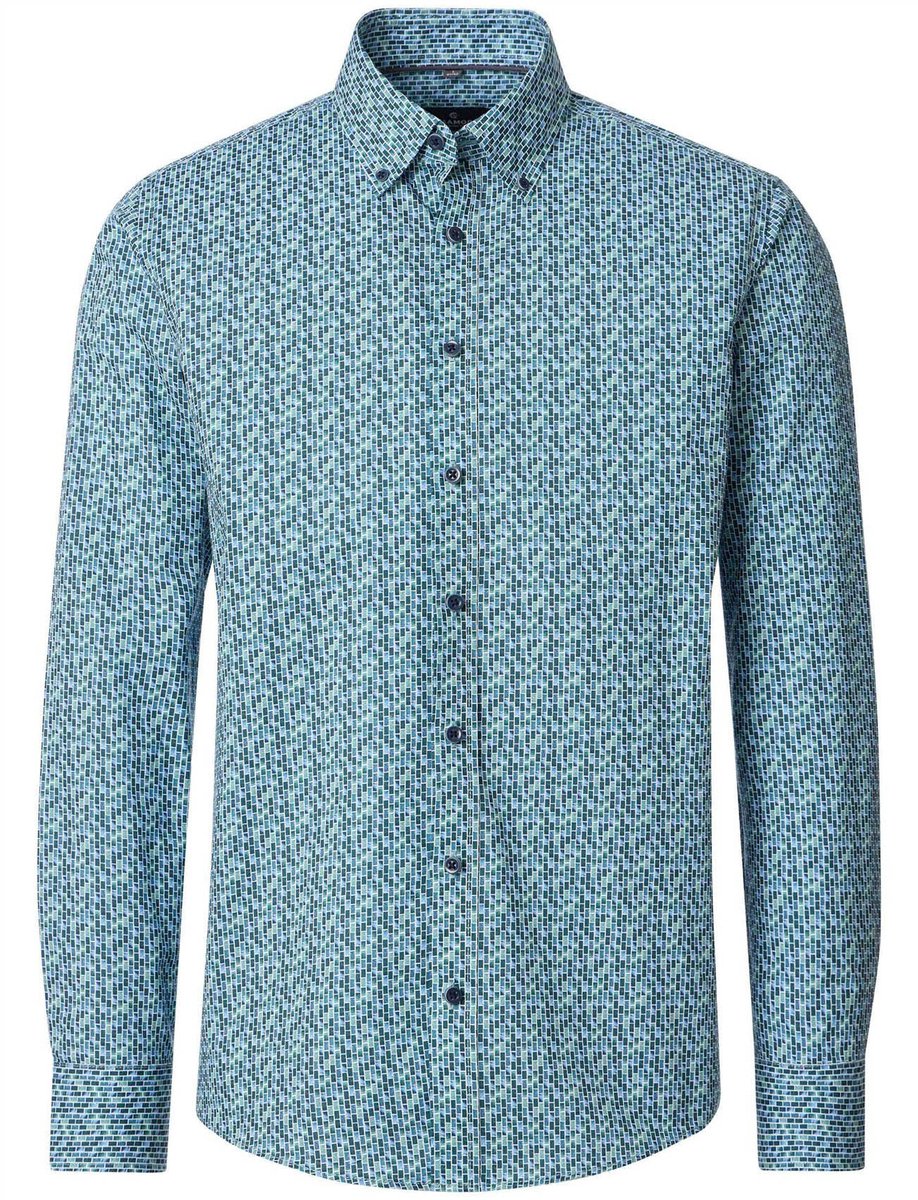 CASA MODA Sport casual fit overhemd - popeline - blauw met groen dessin