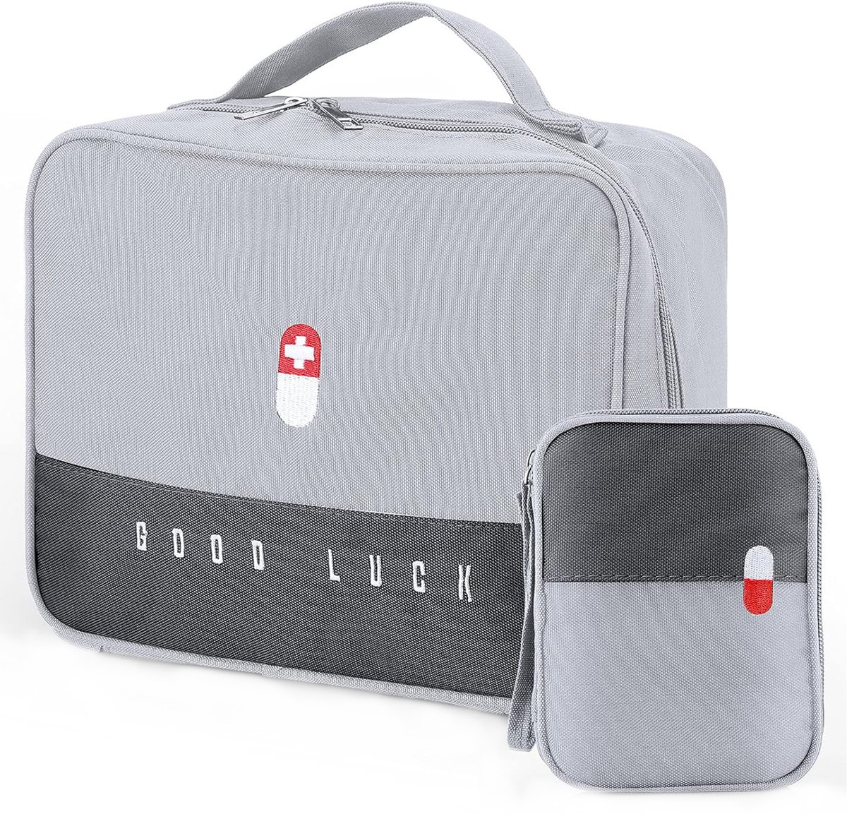 Medische Tas Set van 2 - Medicijntas Groot en Klein - Draagbare Medicijntas - Grote Capaciteit - Waterdichte Medicijn Opbergtas - Vochtbestendige Medicatie Organizer - Reisapotheek Tas voor School, Reizen, Kamperen en Wandelen - Meerdere Kleuren