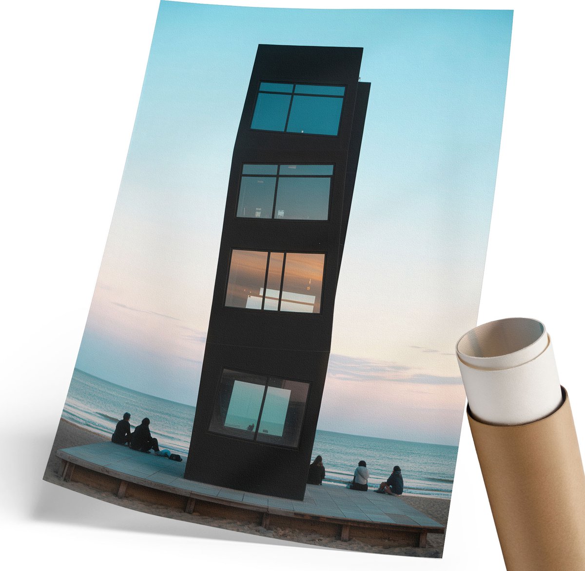 Coloray Polycanvas Wandposter - Afrikaanse Savanne, Zwart-wit - 210 x 297 mm - Zwart Illustratie - Rechthoek - Canvasposter - Woonkamer - Modern
