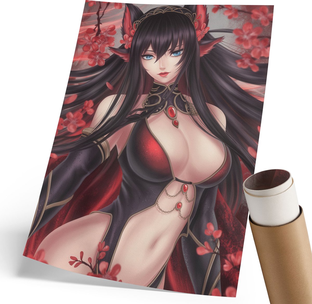 Coloray Polycanvas Poster - Anime Vrouw, Illustratie - 210 x 297 mm - Rood Wandposter - Rechthoek - Decoratieve poster - Woonkamer, Slaapkamer, Kantoor - Anime/manga