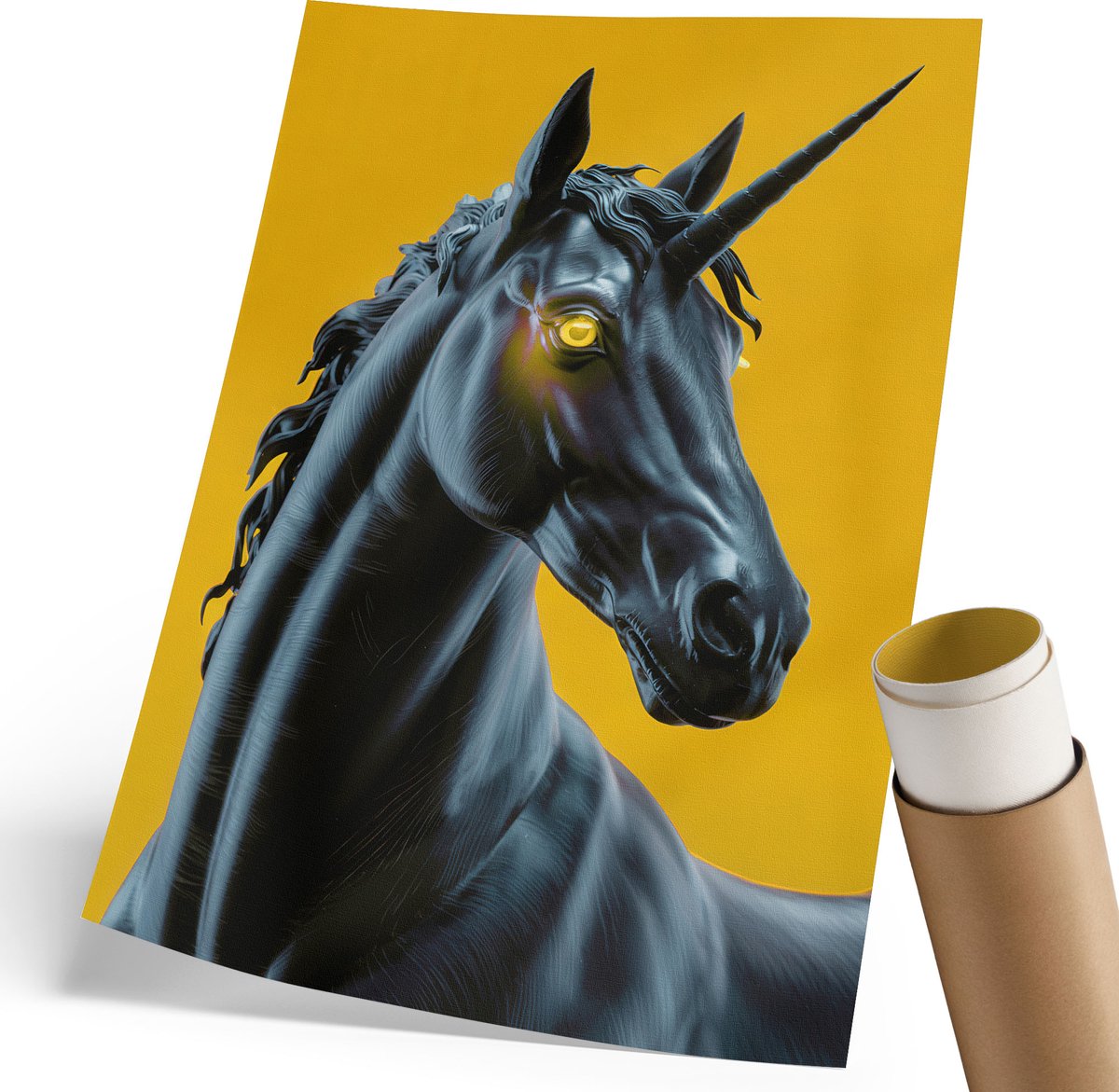 Coloray Canvas Poster Polycanvas - Zwarte Eenhoorn, Illustratie - 210 x 297 mm - Zwart Poster - Rechthoek - Muurdecoratie - Woonkamer, Slaapkamer, Kantoor - Modern