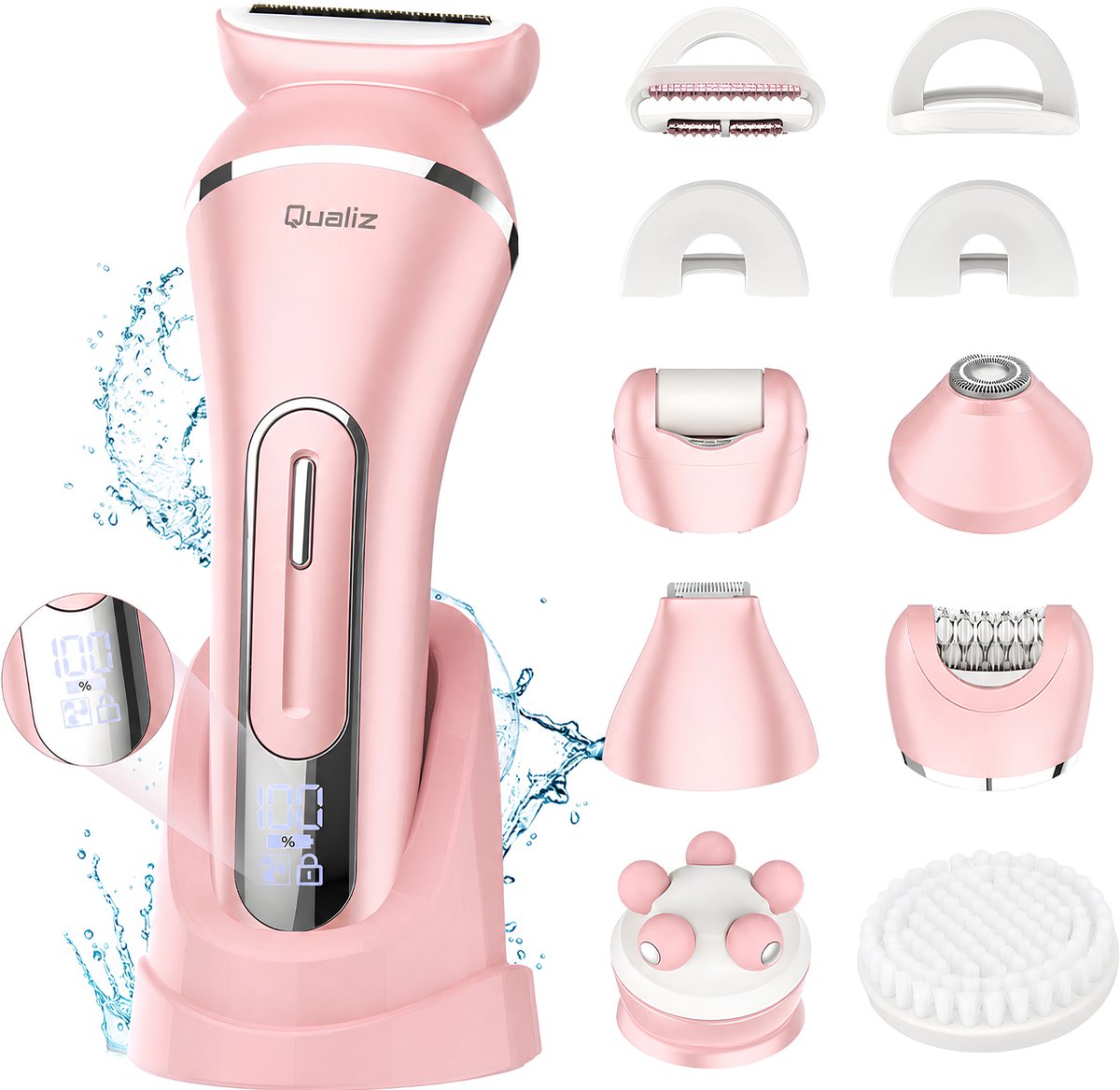 Qualiz 7-in-1 Ladyshave - Ladyshaves voor Vrouwen - Elektrisch Scheerapparaat - Epileerapparaat Dames - Bikini Trimmer - Oplaadbaar - Gezichtsepilator Vrouw - Bikinilijn & Intieme zone Scheren - IPX7 Waterdicht