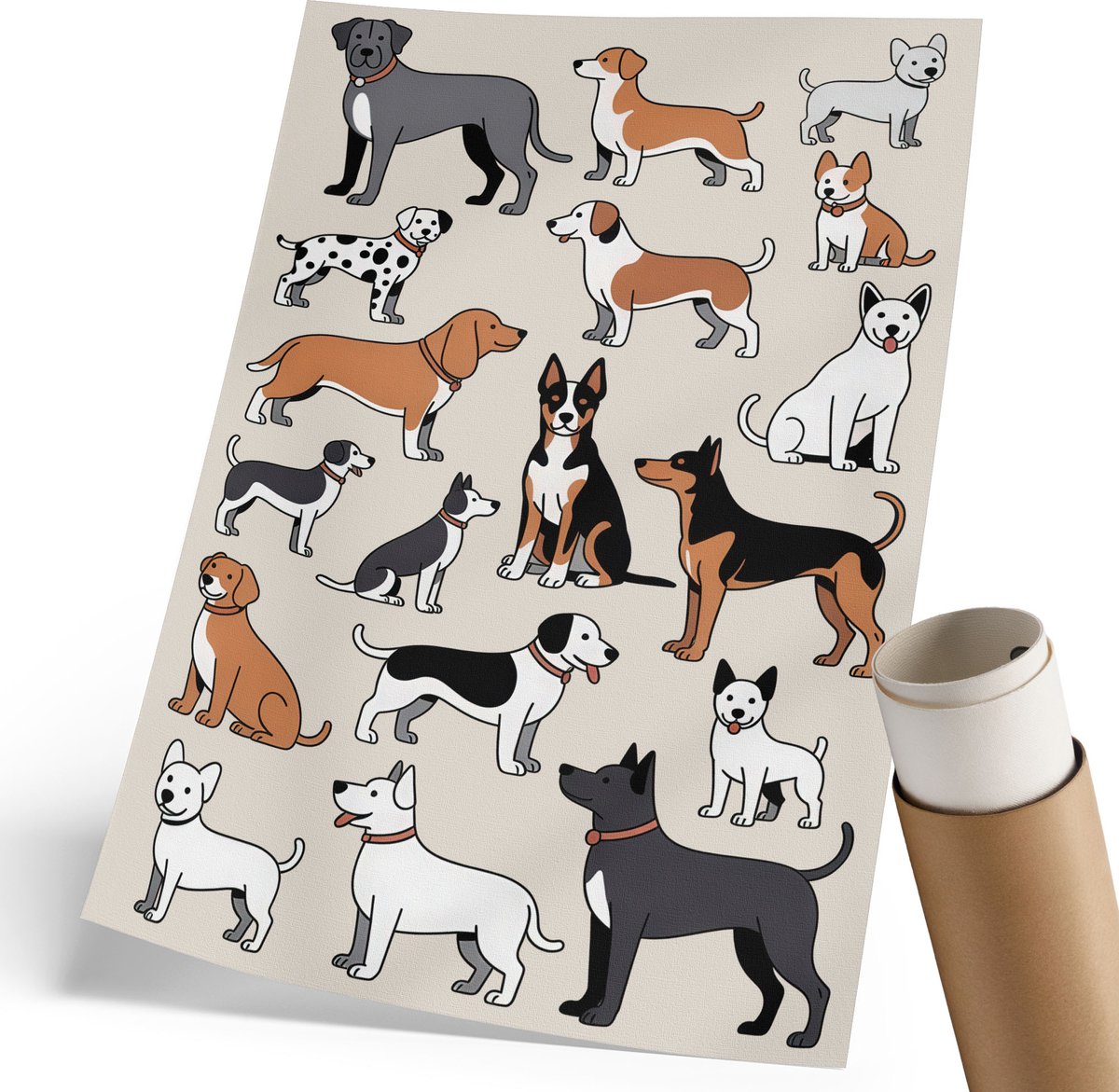 Coloray Polycanvas Wandposter - Hond Illustratie, Illustratie - 210 x 297 mm - Grijs Wanddecoratie - Rechthoek - Wandkunstwerk - Woonkamer, Slaapkamer, Kantoor - Kinder