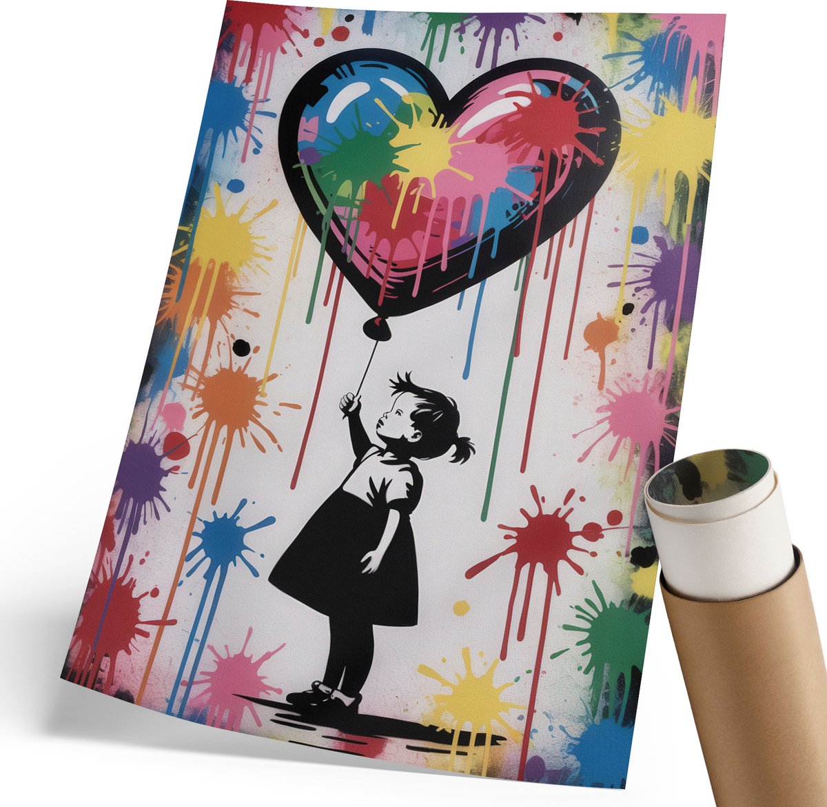 Coloray Polycanvas Poster - Kleurenexplosie, Illustratie - 210 x 297 mm - Zwart Wandposter - Rechthoek - Kunstposter - Woonkamer, Slaapkamer, Kantoor - Expressief