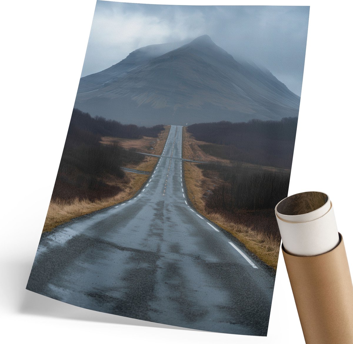 Coloray Polycanvas Wandposter - Bergweg, Fotografie - 210 x 297 mm - Grijs Poster - Rechthoek - Interieurdecoratie - Woonkamer, Slaapkamer, Kantoor - Modern