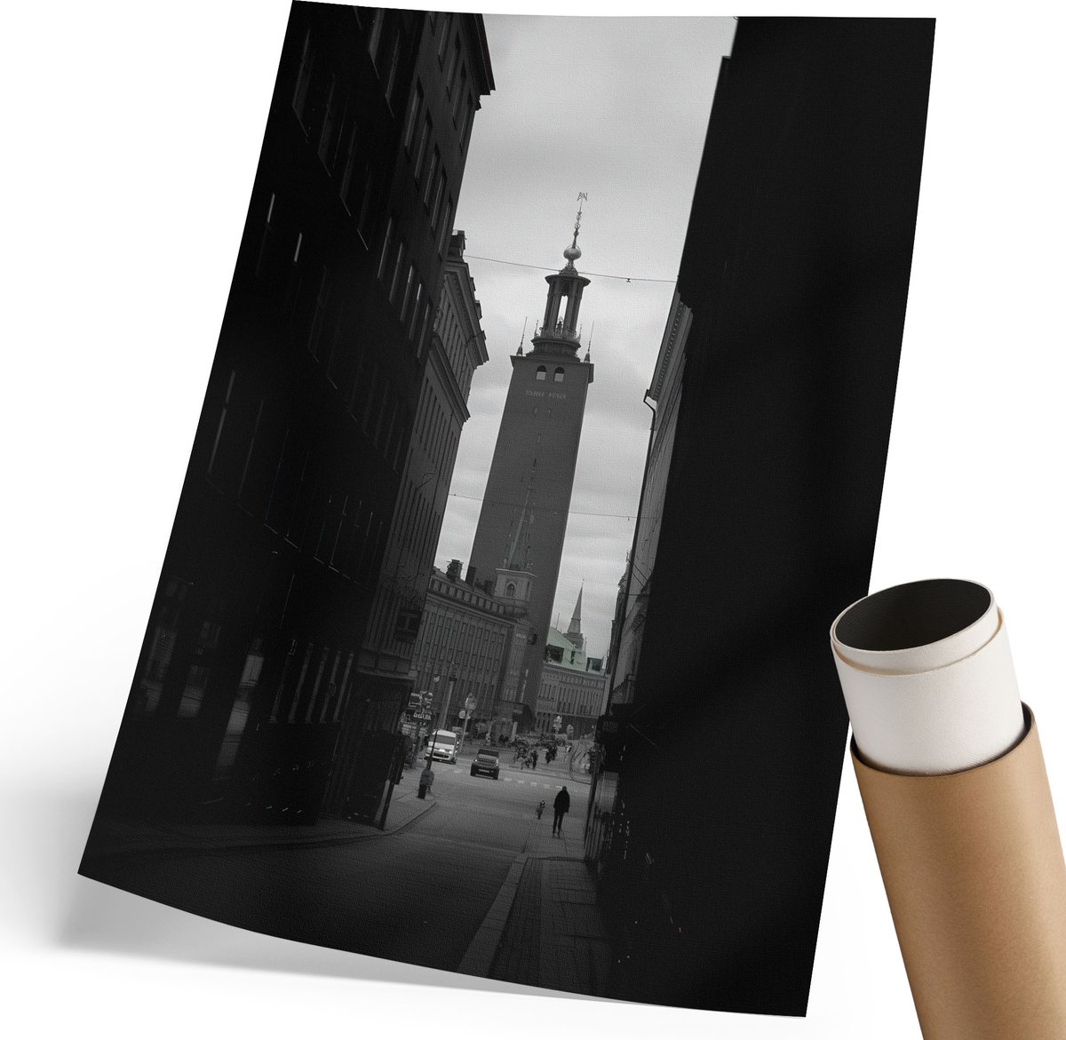 Coloray Polycanvas Poster - Stadszicht, Fotografie - 210 x 297 mm - Zwart-wit Motief - Rechthoek - Decoratieve poster - Woonkamer, Slaapkamer, Kantoor - Modern