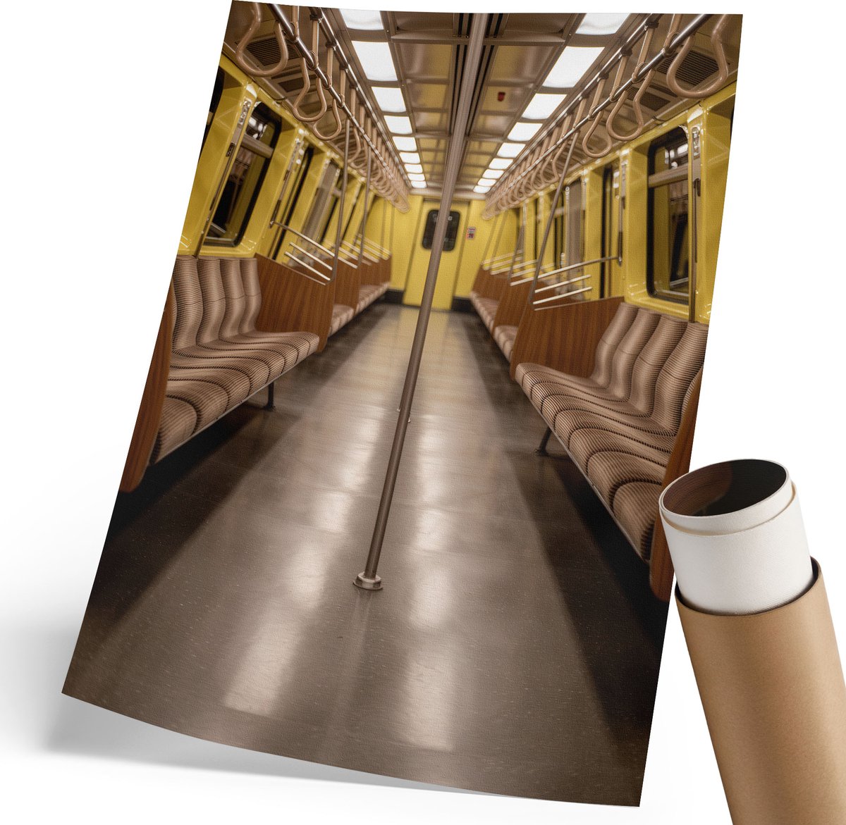 Coloray Polycanvas Wandposter - Gele Metro, Fotografie - 210 x 297 mm - Geel Patroon - Rechthoek - Wandkunstwerk - Woonkamer, Slaapkamer, Kantoor - Modern