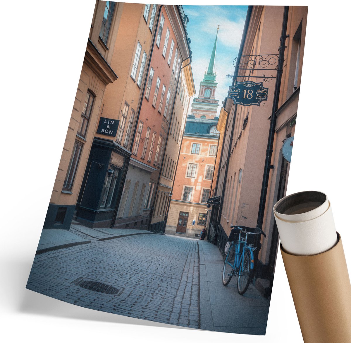 Coloray Polycanvas Poster - Stadsstraat, Fotografie - 210 x 297 mm - Beige Wanddecoratie - Rechthoek - Wandkunst - Woonkamer, Slaapkamer, Kantoor - Modern